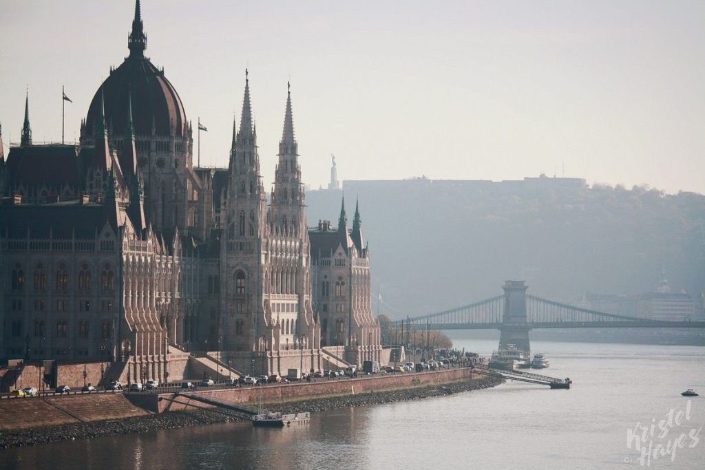 Hungarian Parliament, Chain Bridge, and the Citadel off in the Haze