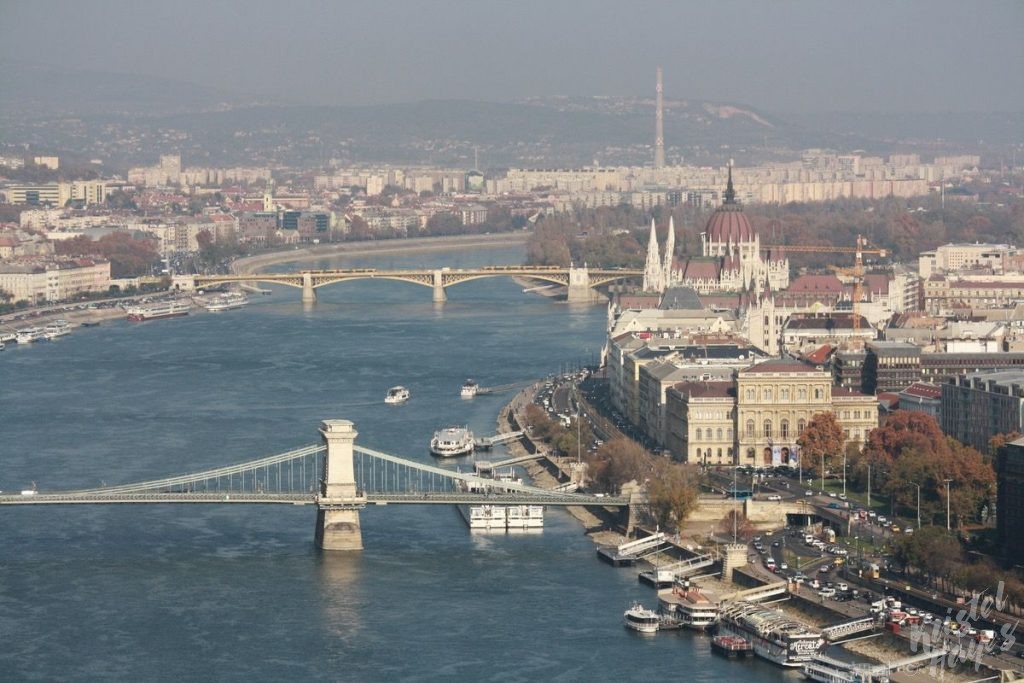 Danube River with Chain Bridge, Parliament, and Margaret Island, Budapest Hungary